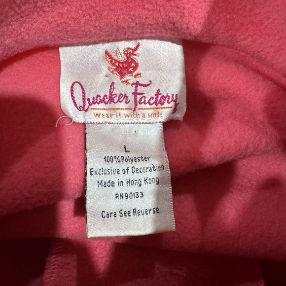 QUAKER FACTORY Women's Large Fleece Pink Sequin Snowflake 1/4 Zip Pullover - Picture 5 of 6